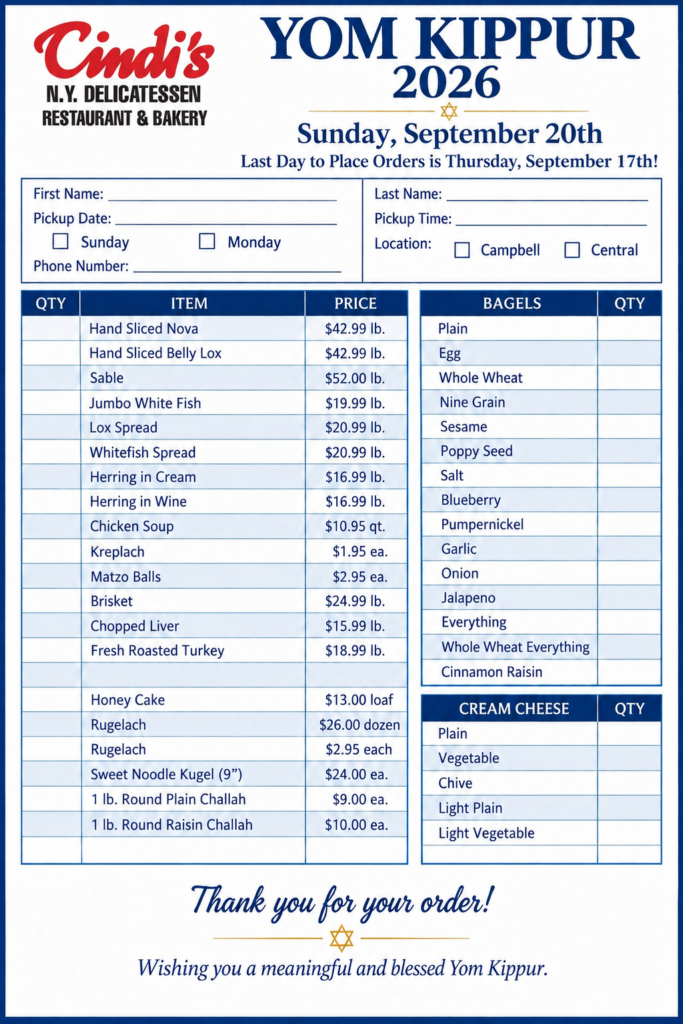 Yom Kippur Menu